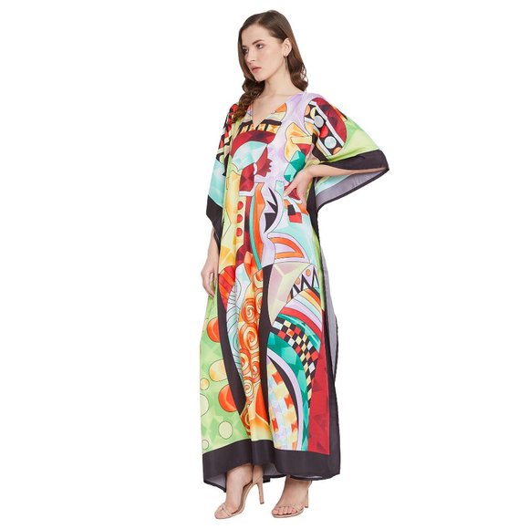 Lady Tribal Printed Plus Size Kaftan Dress for Women Maxi Kimono by Gypsie Blu - Picture 6 of 10